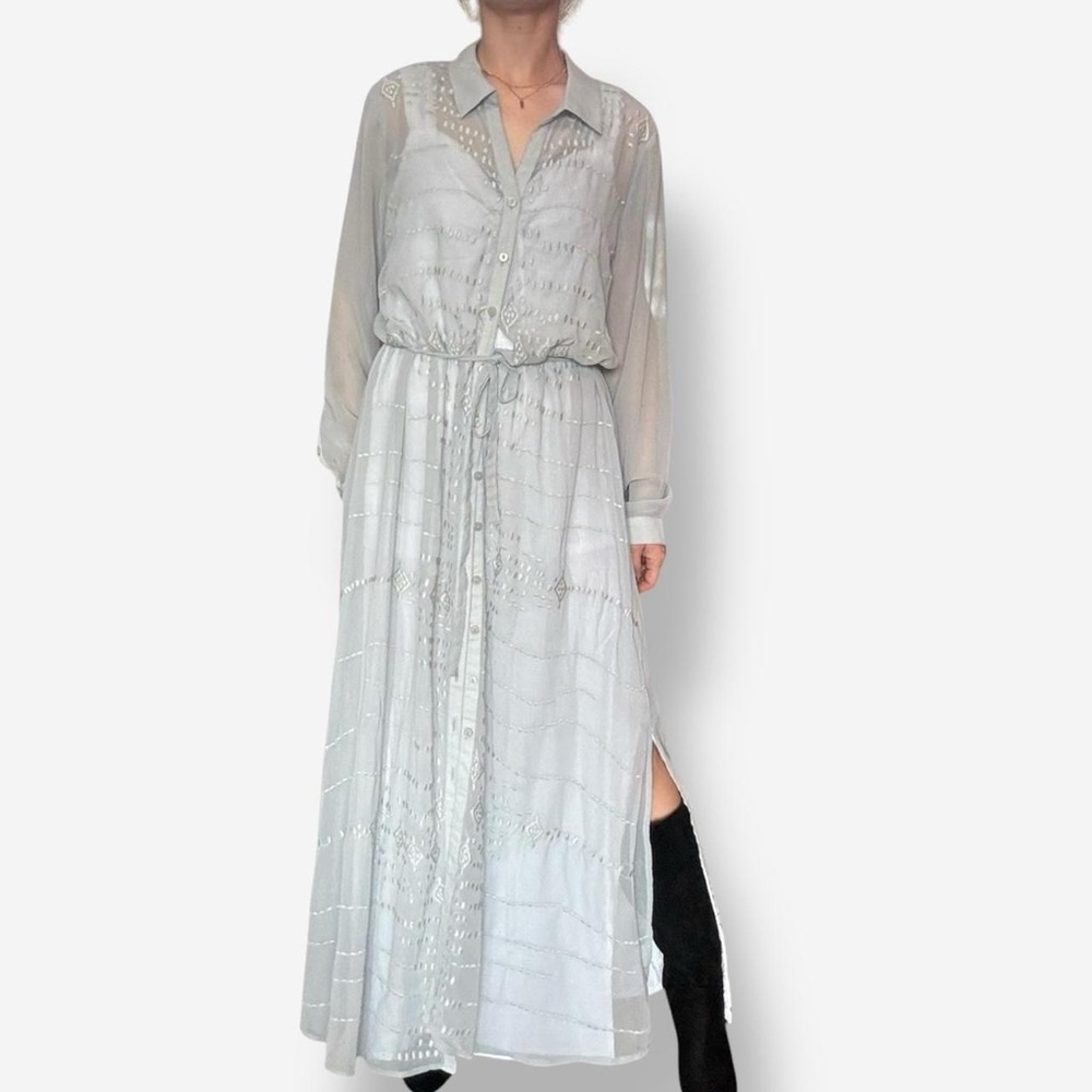 Soft surroundings Grey and silver chiffon maxi dress  size large